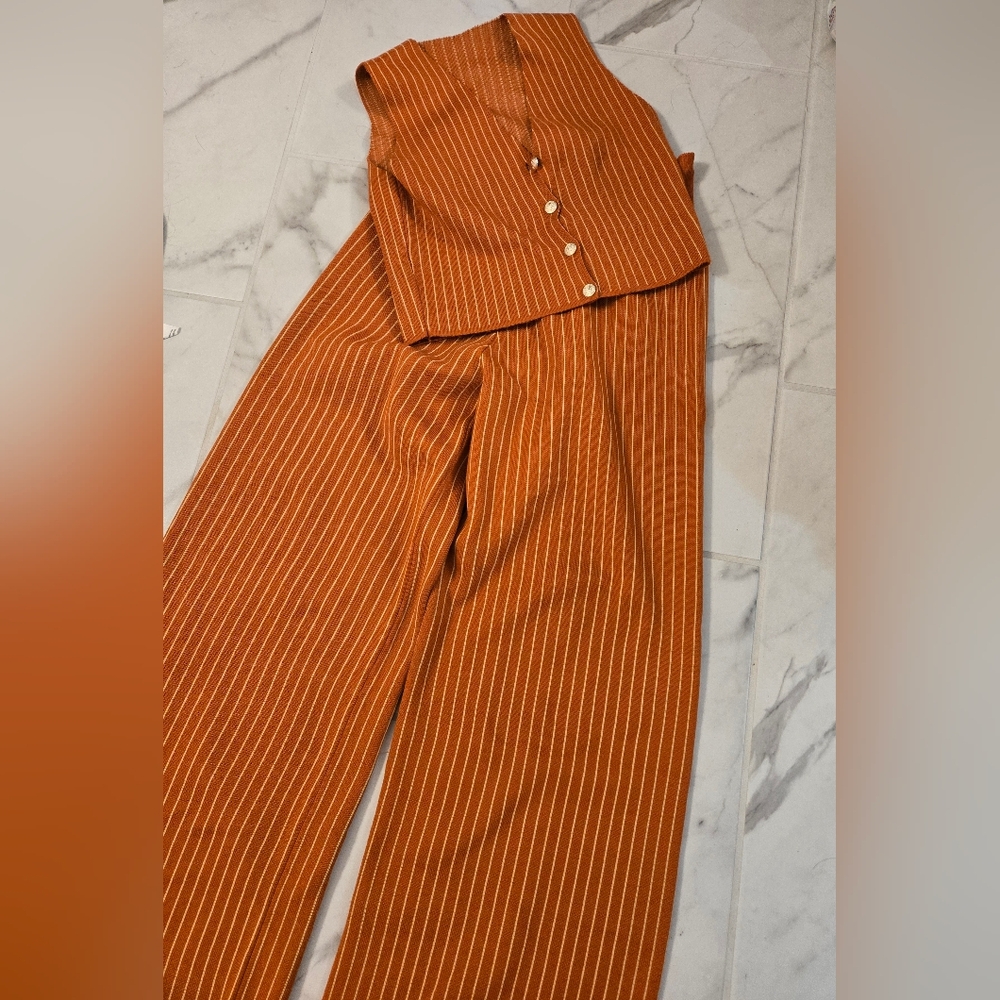 Striped Orange Women's Pants And Vest